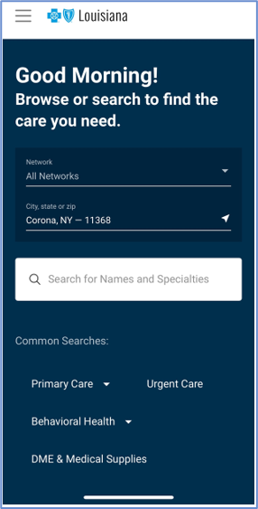 This is a screenshot of the mobile view of the Find a Provider site.